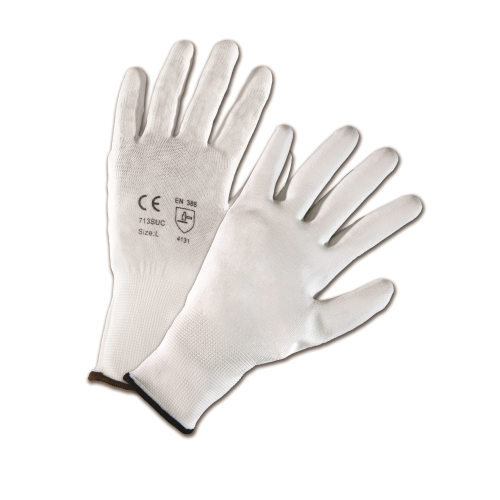 White PU Palm Coated White Nylon Gloves Large