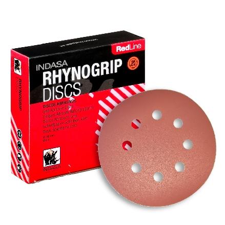 INDASA 5" 120 GRIT RHYNOGRIP REDLINE 8-HOLE SANDING DISCS, 50/BOX 10/CS.
